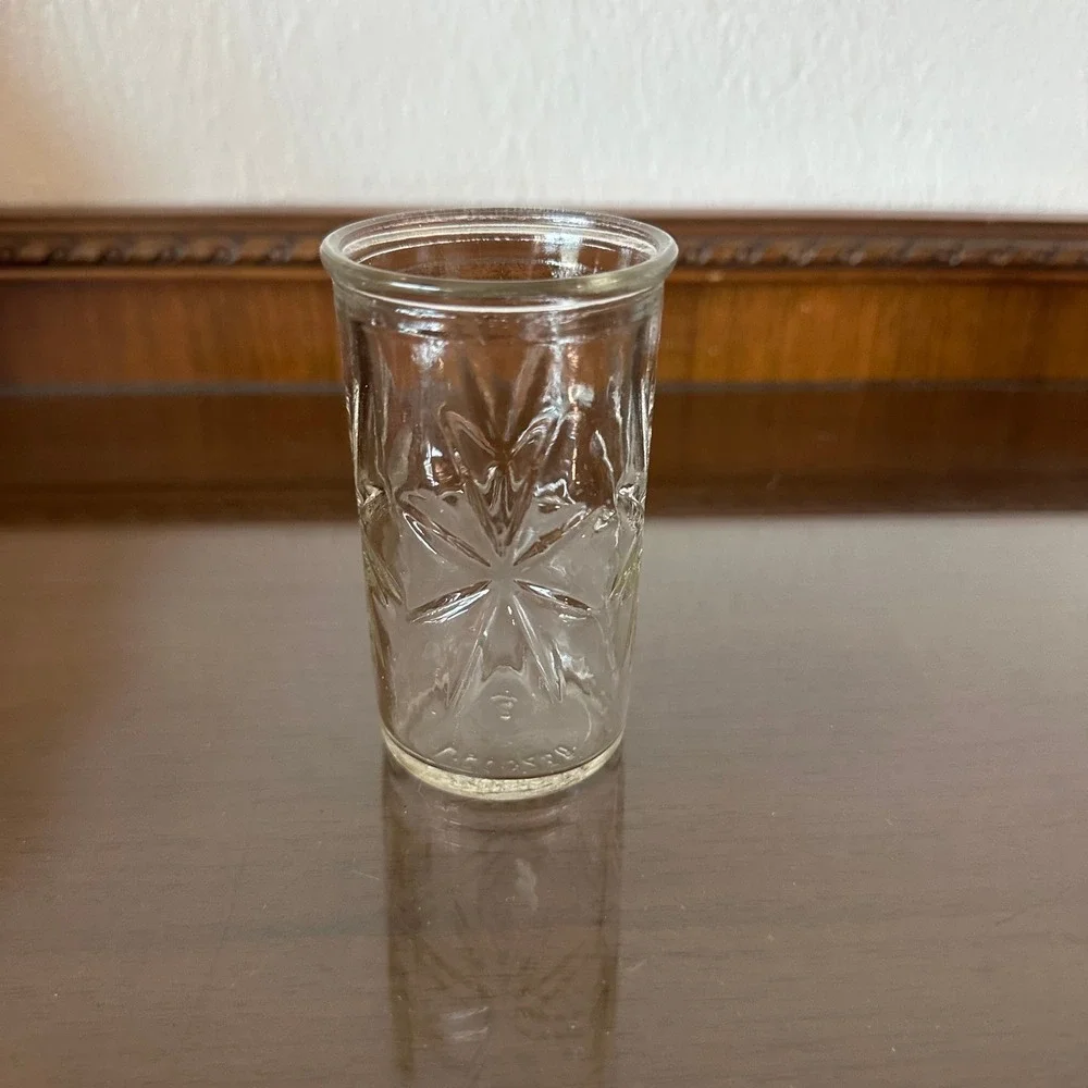 Vtg Federal Glass Starburst Shot Glass Clear Pressed Glass Shield Logo 3 Inch
